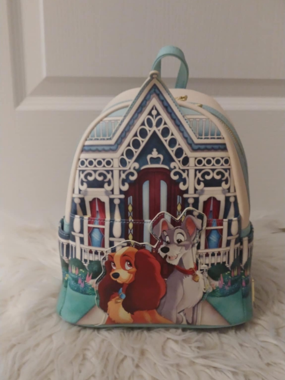 💙FIRM! NWT DISNEY LOUNGEFLY LADY AND THE TRAMP PORTRAIT HOUSE MINI BACKPACK (RA